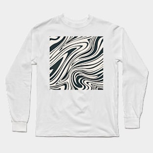 Groovy Swirling Liquid Pattern - Navy and Cream Long Sleeve T-Shirt